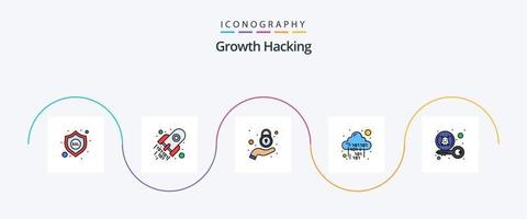 hacking linha preenchidas plano 5 ícone pacote Incluindo hacker. servidor. mão. digital. nuvem vetor