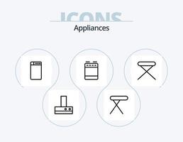 eletrodomésticos linha ícone pacote 5 ícone Projeto. aquecedor. frigorífico. casa aparelhos. geladeira. forno vetor