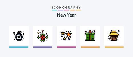 Novo ano linha preenchidas 5 ícone pacote Incluindo . Novo ano. licor. contagem regressiva. presente. criativo ícones Projeto vetor