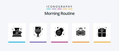 manhã rotina glifo 5 ícone pacote Incluindo . camisa. café da manhã. escritório. digital relógio. criativo ícones Projeto vetor