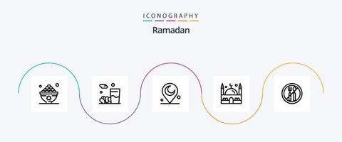 Ramadã linha 5 ícone pacote Incluindo mesquita . Comida . religioso. minarete vetor