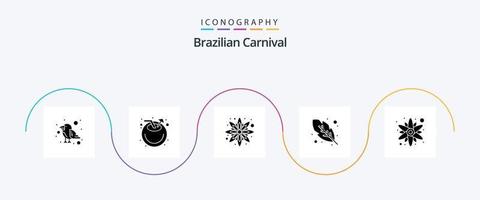 brasileiro carnaval glifo 5 ícone pacote Incluindo . flor. flor. rosa. pena vetor