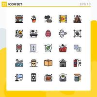 Móvel interface preenchidas linha plano cor conjunto do 25 pictogramas do corrente multimídia plantar meios de comunicação jogador fechamento teste editável vetor Projeto elementos