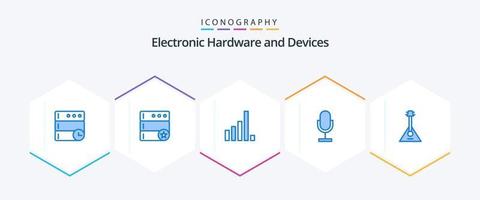 dispositivos 25 azul ícone pacote Incluindo música. balalaica. sinal. áudio. microfone vetor