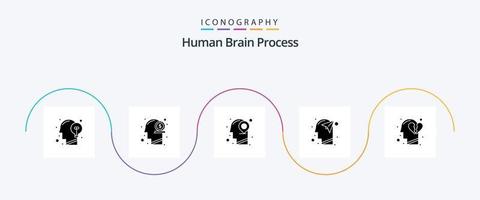 humano cérebro processo glifo 5 ícone pacote Incluindo mente. humano. mente. cabeça. mapa vetor