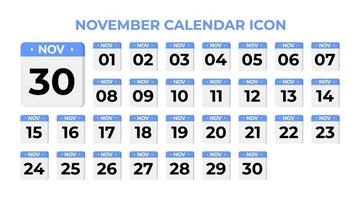 ícone do calendário de novembro, definido em azul vetor