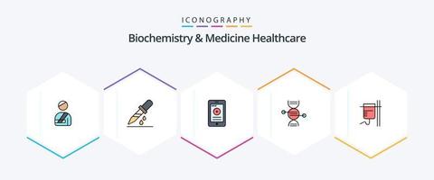 bioquímica e remédio cuidados de saúde 25 linha preenchida ícone pacote Incluindo médico. osso. médico. médico. adn vetor