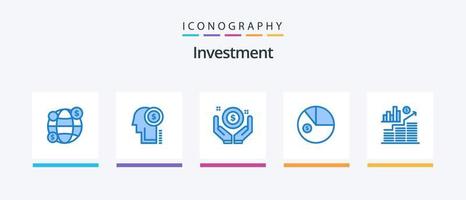 investimento azul 5 ícone pacote Incluindo dinheiro. negócios. investimento. investimento. dados. criativo ícones Projeto vetor