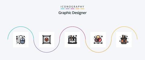 gráfico desenhador linha preenchidas plano 5 ícone pacote Incluindo grade. designer. folha. Projeto. gráfico vetor