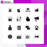 Móvel interface sólido glifo conjunto do 16 pictogramas do coração doação o negócio caridade Comida editável vetor Projeto elementos