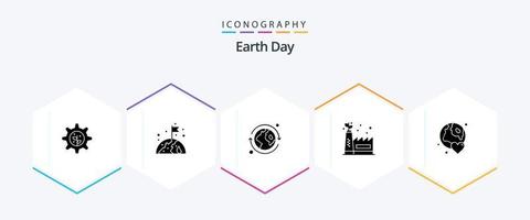 terra dia 25 glifo ícone pacote Incluindo dia. mundo. dia. globo. verde fábrica vetor