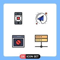 linha preenchida plano cor pacote do 4 universal símbolos do Câmera Atenção tecnologia mandar local na rede Internet editável vetor Projeto elementos