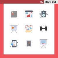 Móvel interface plano cor conjunto do 9 pictogramas do apresentação palestra gráfico gráfico alto falante editável vetor Projeto elementos