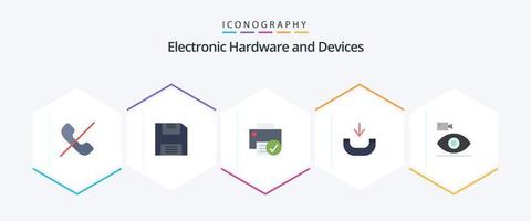 dispositivos 25 plano ícone pacote Incluindo Câmera. cam. conectado. telefone. ligar vetor