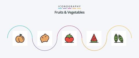 frutas e legumes linha preenchidas plano 5 ícone pacote Incluindo Comida. feijão. tomate. saudável. fruta vetor