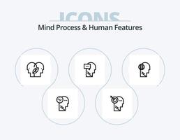 mente processo e humano características linha ícone pacote 5 ícone Projeto. brian. imaginaton. confundir mente. imaginação forma. mente vetor