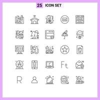 conjunto do 25 moderno ui ícones símbolos sinais para rede navegador cartão ui foto editável vetor Projeto elementos