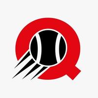 conceito de logotipo de tênis de letra q com ícone de bola de tênis em movimento. modelo de vetor de símbolo de logotipo de esportes de tênis