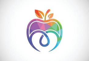 baixo poli estilo maçã e coração logotipo placa símbolo dentro plano estilo em branco fundo vetor