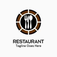 talheres ícone. colher, garfo, faca e prato dentro uma círculo. logotipo para restaurante negócios, simples, luxo e moderno vetor ilustração