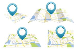 conjunto de mapa GPS com conjunto de ilustração vetorial pin vetor