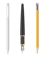caneta e lápis conjunto ilustração vetorial isolado no fundo branco
