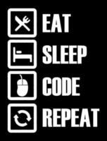 comer dormir código repetir vetor tipografia Projeto com ícones. programador diariamente atividade vida infográfico.
