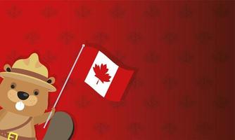 cartão comemorativo do dia do Canadá com castor e bandeira vetor