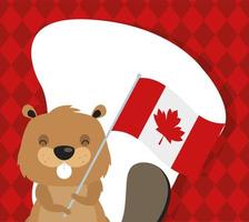 cartão comemorativo do dia do Canadá com castor e bandeira vetor