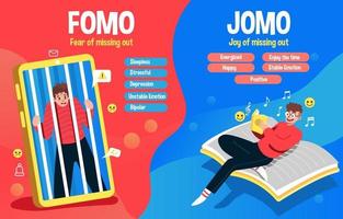 diferenças entre a vida fomo e jomo vetor