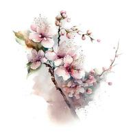 Primavera flores cereja flores e queda pétalas fundo-aquarela ilustração vetor