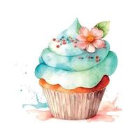 cupcake com creme. sorvete de ilustração em aquarela vetor