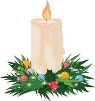 uma Natal vela. vetor ilustração do uma queimando vela decorado com uma Natal guirlanda. uma cera vela