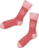 brilhante vermelho Natal meias com a imagem do uma ampla floco de neve. caloroso Natal meias. uma peça do roupas com a símbolos do Natal e Novo ano. caloroso roupas, vetor ilustração