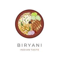 vetor ilustração logotipo do carne Biryani arroz servido em uma argila prato