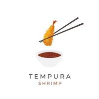 japonês ebi furai tempura vetor ilustração logotipo comido com pauzinhos e mergulhado