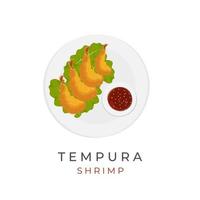 logotipo ilustração do ebi furai japonês tempura servido com molho vetor