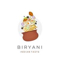 Biryani arroz vetor ilustração logotipo com completo lado pratos servido dentro a indiano Panela