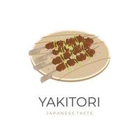 japonês yakitori satay vetor ilustração logotipo com legumes e de madeira prato