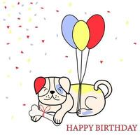 mão desenhado cachorro cartão. texto feliz aniversário. engraçado cachorro dentro desenho animado estilo com diferente cor balão. para Projeto logotipo, Visita cartão, etc. vetor ilustração