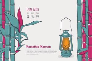 Ramadã kareem modelo Projeto com lanterna e bambu fundo dentro desenho animado Projeto vetor