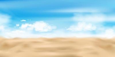 de praia areia em mar costa com azul céu, verão fundo do tropical de praia com nuvens sobre oceano água.natural marinha com borrado horizonte, vetor Beira Mar panorama de beira-mar para verão feriado