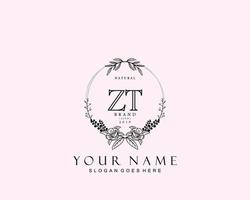 monograma de beleza inicial zt e design de logotipo elegante, logotipo de caligrafia da assinatura inicial, casamento, moda, floral e botânico com modelo criativo. vetor