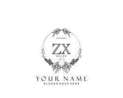 monograma de beleza inicial zx e design de logotipo elegante, logotipo de caligrafia da assinatura inicial, casamento, moda, floral e botânico com modelo criativo. vetor