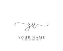 monograma de beleza inicial zu e design de logotipo elegante, logotipo de caligrafia da assinatura inicial, casamento, moda, floral e botânico com modelo criativo. vetor