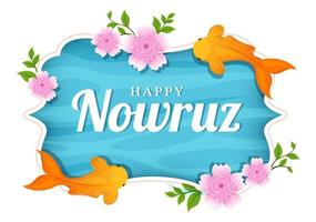 feliz nowruz dia ou iraniano Novo ano ilustração com Relva semeni e peixe para rede bandeira ou aterrissagem página dentro plano desenho animado mão desenhado modelos vetor