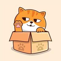 malhado gato dentro a caixa desenho animado - branco laranja gatos - fofa listrado gato acenando patas vetor