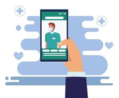 comunicar-se com médico homem via smartphone vetor