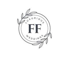 modelo de logotipos de monograma de casamento de letra inicial ff, modelos modernos minimalistas e florais desenhados à mão para cartões de convite, salve a data, identidade elegante. vetor