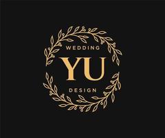 coleção de logotipos de monograma de casamento de letras iniciais yu, modelos modernos minimalistas e florais desenhados à mão para cartões de convite, salve a data, identidade elegante para restaurante, boutique, café em vetor